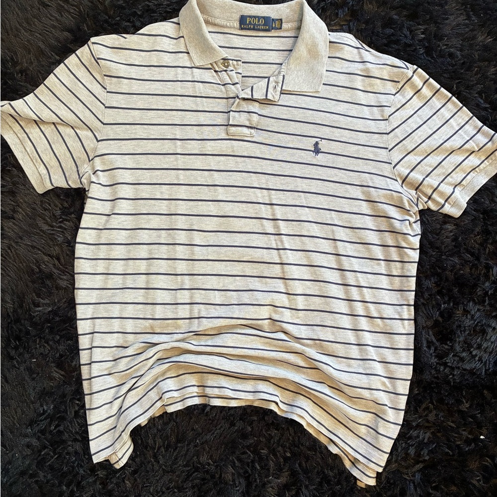 Ralph Lauren Striped Polo Shirt in Light Gray and Navy